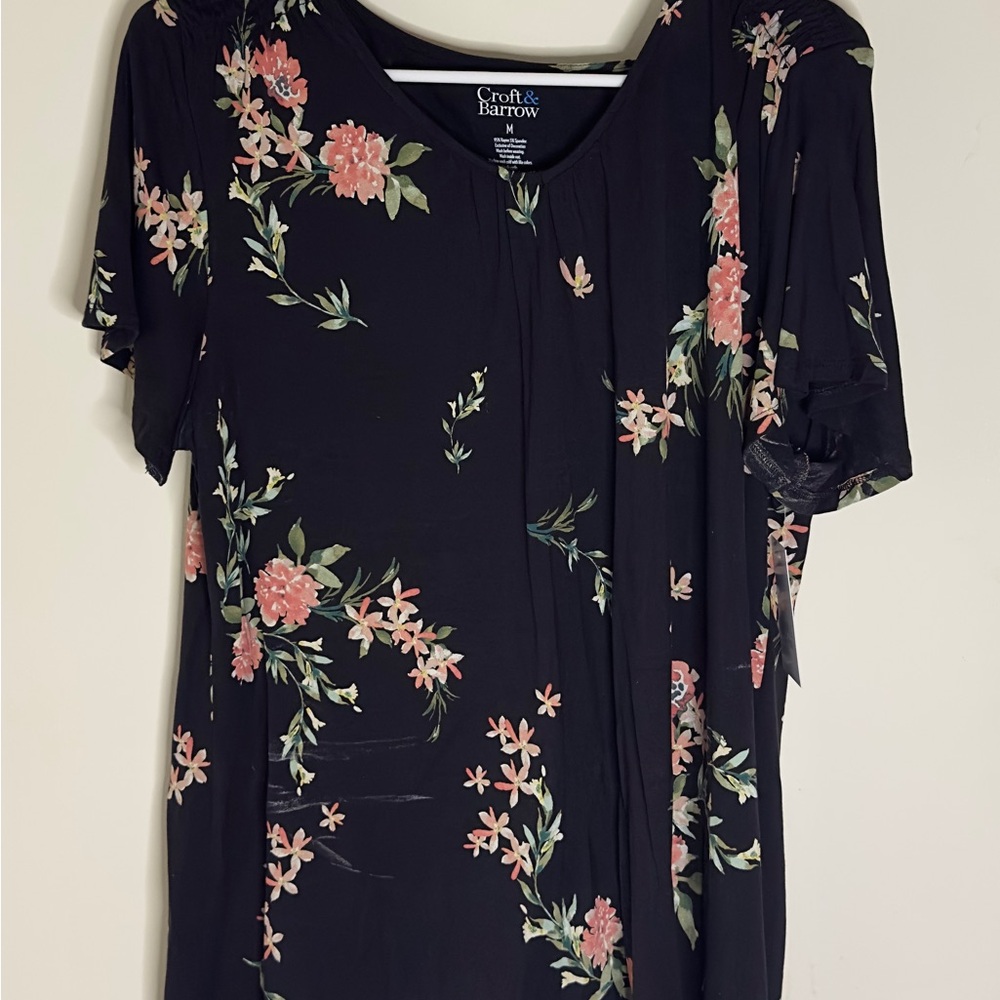 Croft & Barrow Black Floral Women's Top